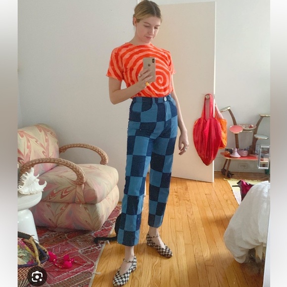 Checkered Jeans High Rise Straight Denim - Picture 16 of 16